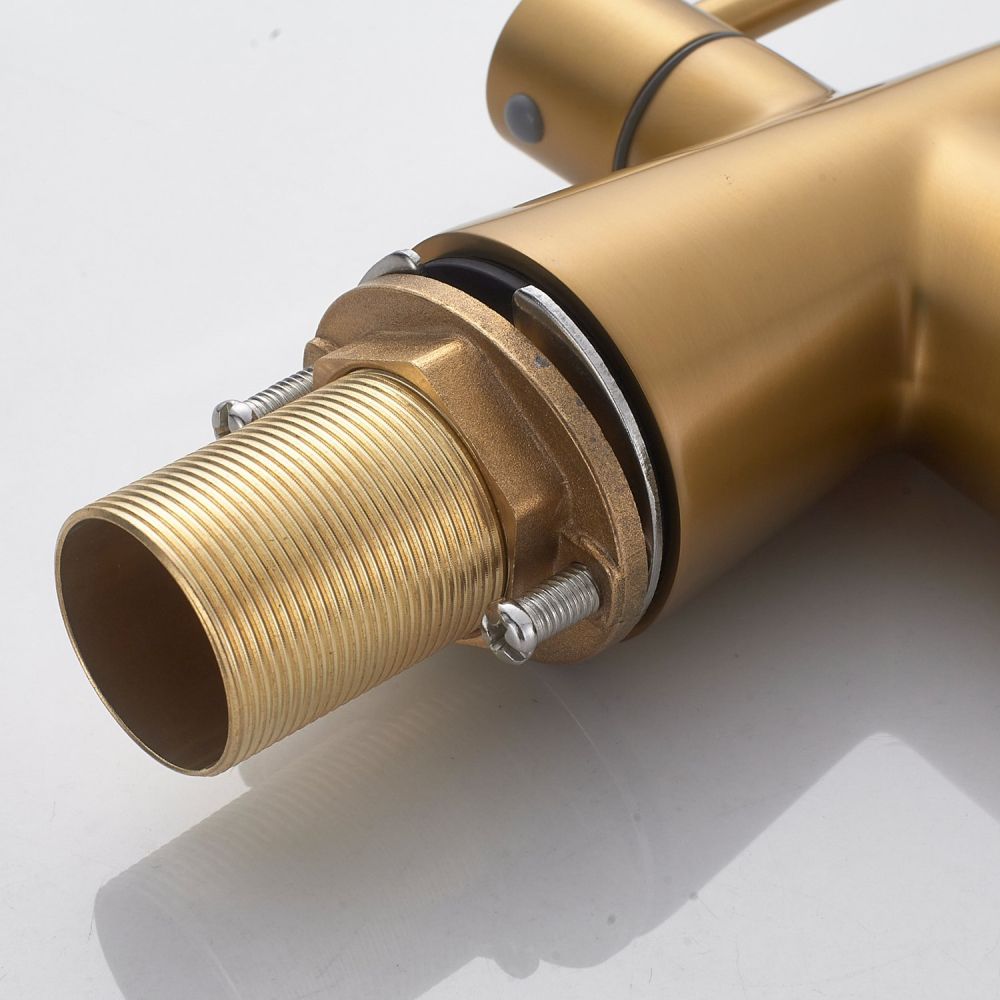 Смеситель для кухни с гибким изливом и подключением фильтра Shevanik S668G, золотой сатин/белый, артикул S668G