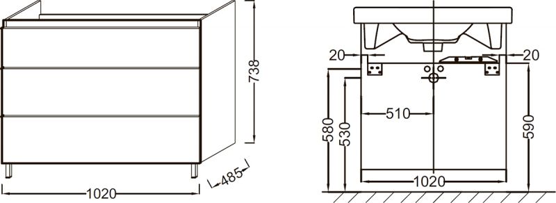 Тумба под раковину JACOB DELAFON ODEON UP 102 EB994-E10 (подвесная, дуб квебекский) ССП, шт