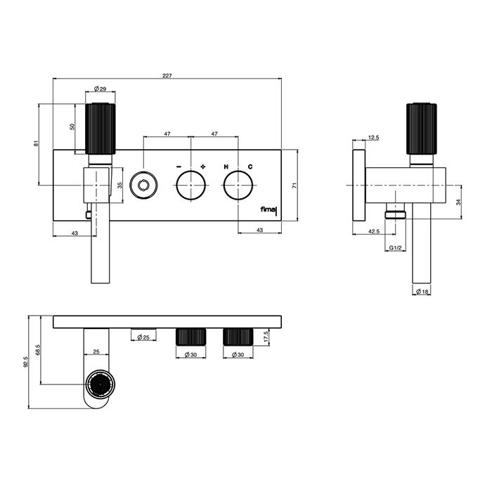 Fima Carlo Frattini Outdoor Смеситель для душа, встраиваемый, 2 выхода с ручным душем, цвет: нержавеющая сталь