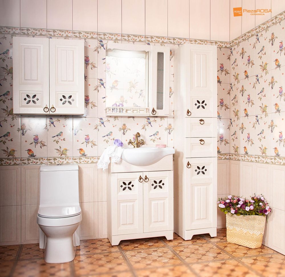 Зеркало со шкафчиком и балюстрадой Бриклаер КАНТРИ 65SB, бежевый дуб прованс, артикул КАНТРИ 65SB