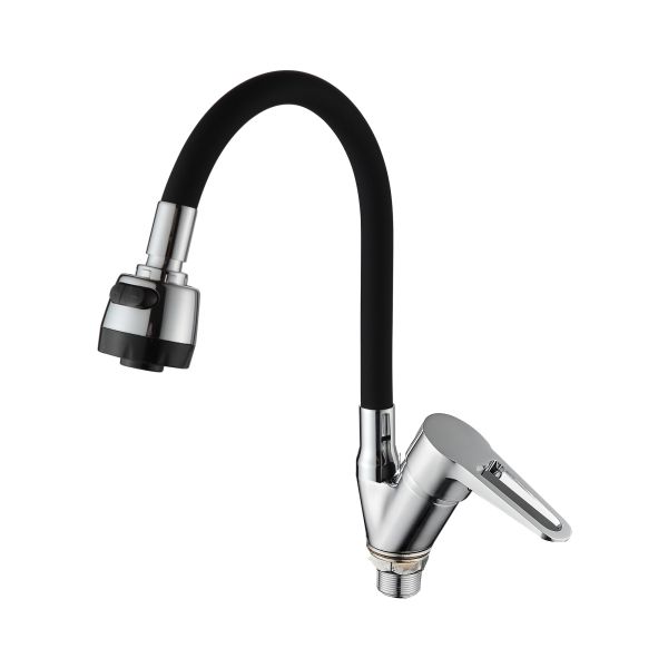 Смеситель для кухни с гибким изливом и режимом "душ" D-Lin D150303-1T, хром/черный