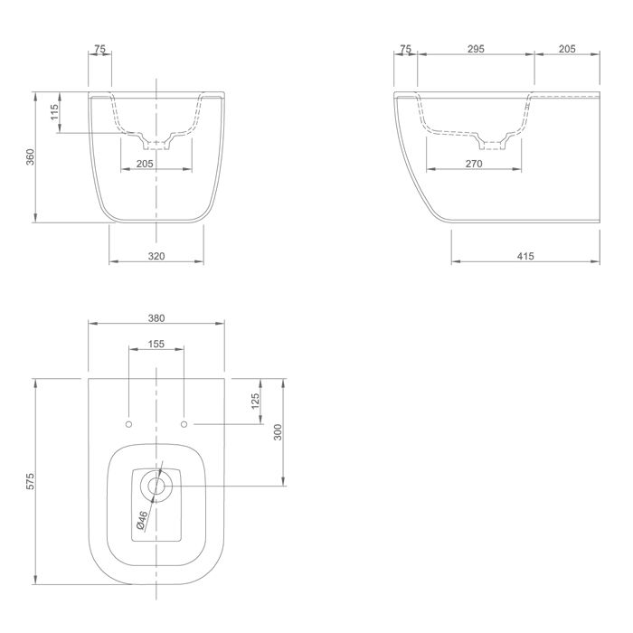 KNIEF Glam Биде подвесное 58х39х37 см, с 1 отв под смеситель, цвет  белый матовый