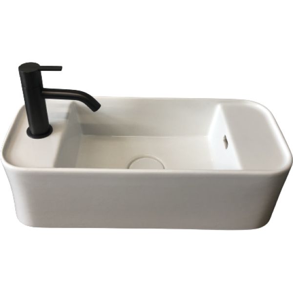 White Ceramic Geo Mini, накладная прямоугольная раковина с отверстием п/с 50,5x22,5x15h см, цвет черный матовый