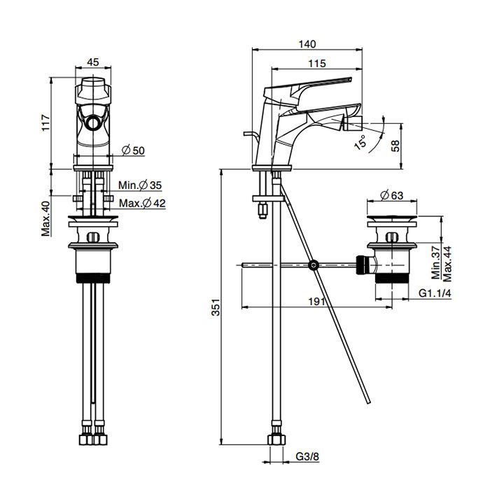 Fima Carlo Frattini Serie 4 Смеситель для биде, на 1 отв., с донным клапаном, цвет: хром Fima Carlo Frattini Serie 4 Смеситель для биде, на 1 отв., с донным клапаном, цвет: хром