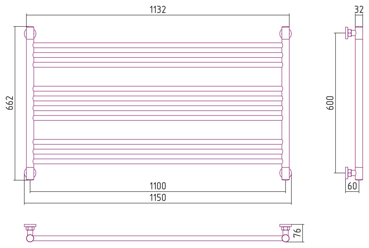 Полотенцесушитель водяной Богема L 600х1100 (Шампань)