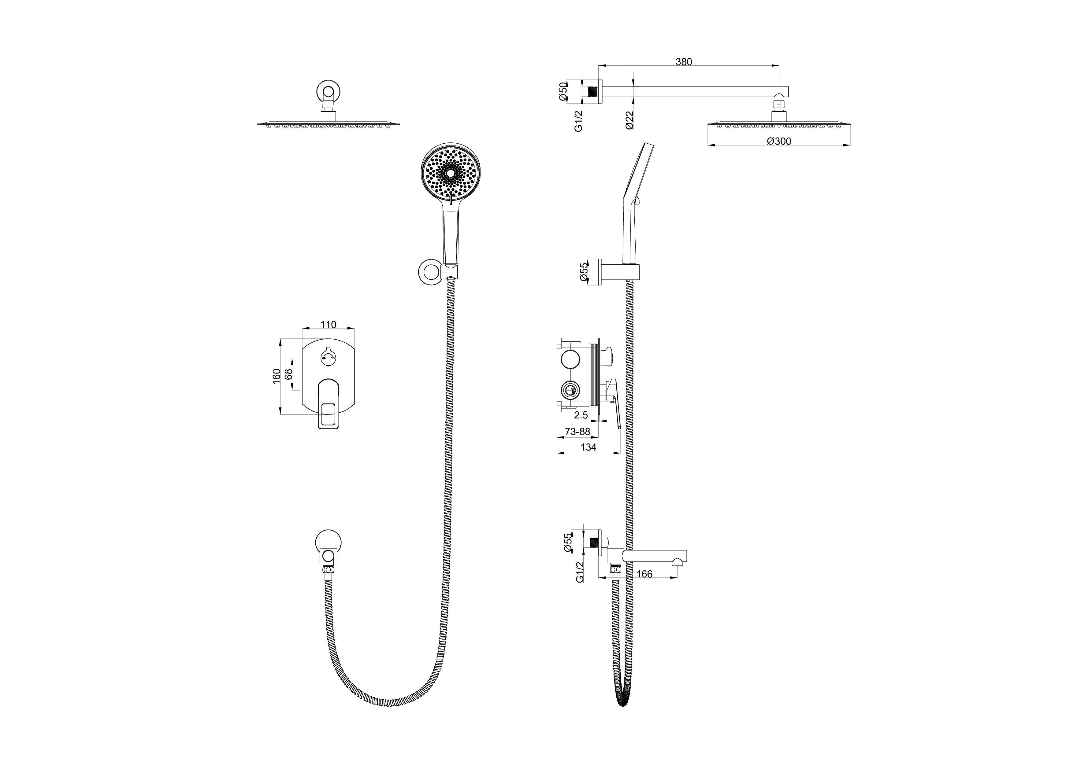 Душевая система встраиваемая WONZON & WOGHAND FRAME, Брашированное золото (WW-88939010-BG)