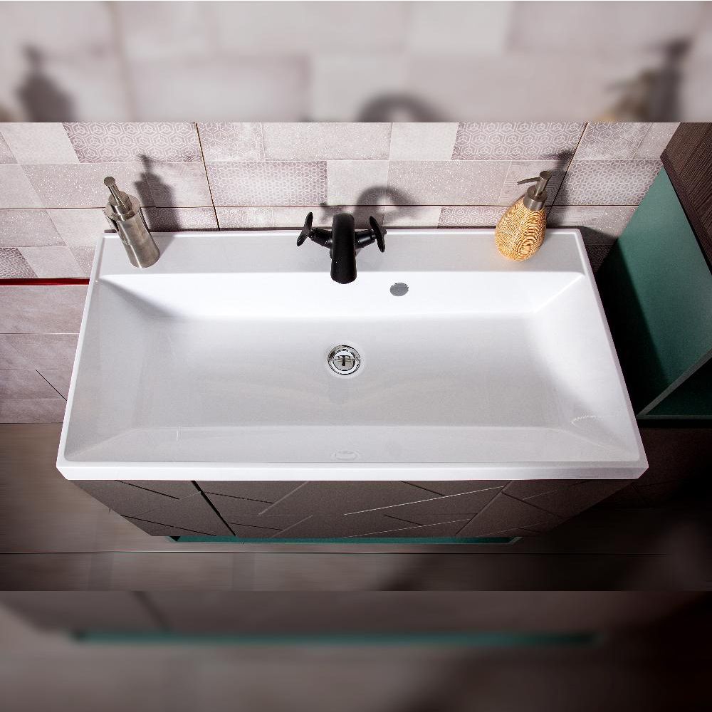 Тумба с раковиной и нишей Бриклаер КРИСТАЛЛ 90, графит/муссон, артикул КРИСТАЛЛ 90