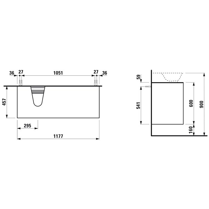 Laufen New Classic База под раковину подвесная, раковина слева , 1180х450х600 мм, 2 ящика, цвет белый глянцевый (для раковины 816852), артикул 4.0608.7.085.631.1