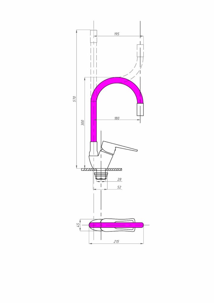 Смеситель для кухни FAUZT FZs-833-P129 гибкий излив тип См-МОЦБА Фиолетовый, артикул FZs-833-P129