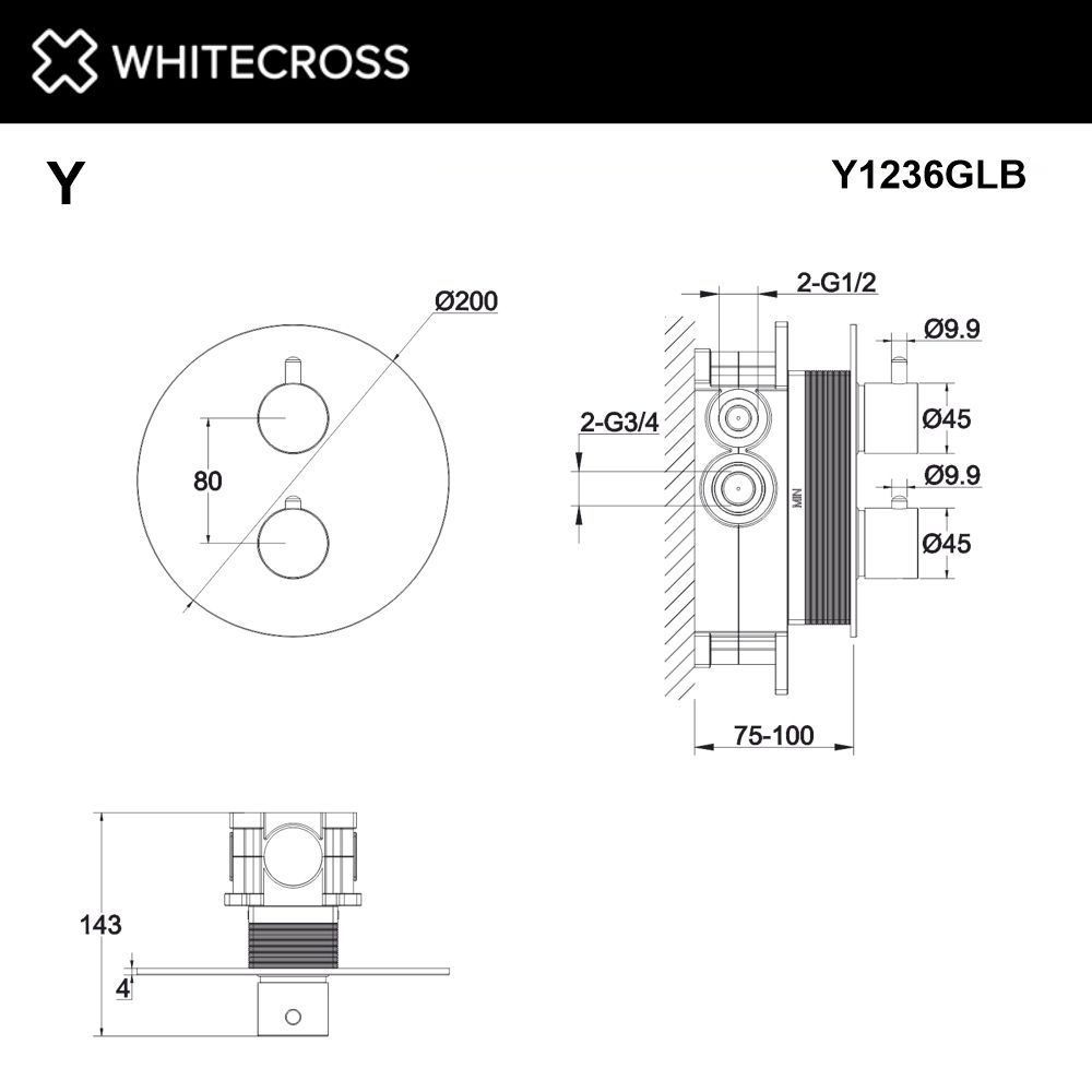 Смеситель термостатический для душа скрытого монтажа WHITECROSS Y Y1236GLB (брашированное золото) Смеситель термостатический для душа скрытого монтажа WHITECROSS Y Y1236GLB (брашированное золото)