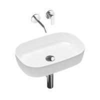 Комплект 4 в 1 Lavinia Boho Bathroom Sink Slim 21510130, накладная фарфоровая раковина 54 см, встраиваемый смеситель со скрытым механизмом, латунный сифон, донный клапан quick-clac