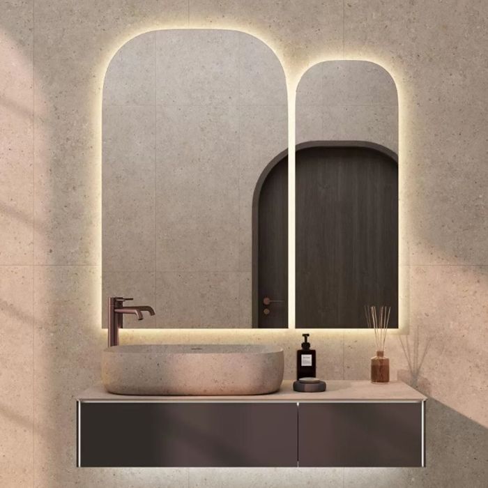 Зеркало VETRATA R 720х1155 мм, сенсор со сменой цвета подсветки и антизапотевание, белое