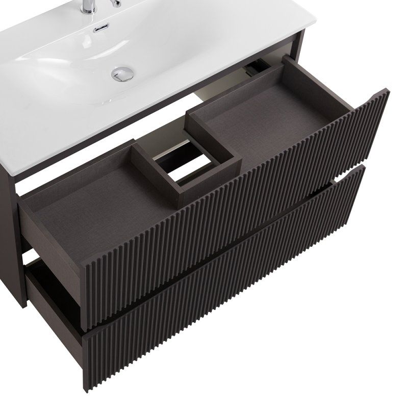 UNO База под раковину подвесная с фрезерованными ручками по всей длине фасада с двумя выкатн. ящ., Темно-Серый Мат., 1000x455x608, UNO-1000-2C-SO-GSO, артикул UNO-1000-2C-SO-GSO