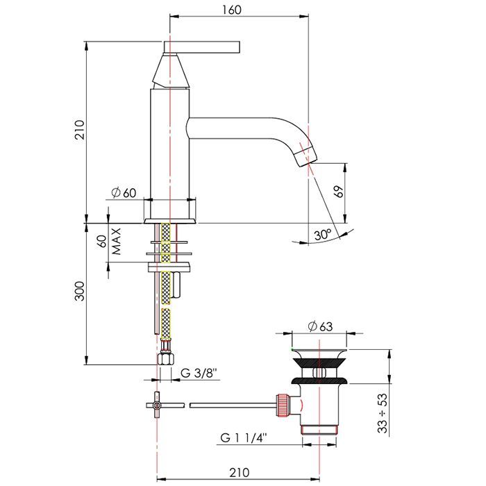 Nicolazzi Flag  Смеситель  для раковины однорычажный,с донным клапаном,цвет хром