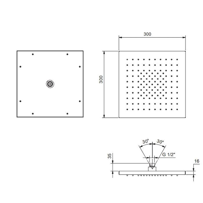 FANTINI Верхний душ 300х300 мм., цвет Блестящая натуральная сталь