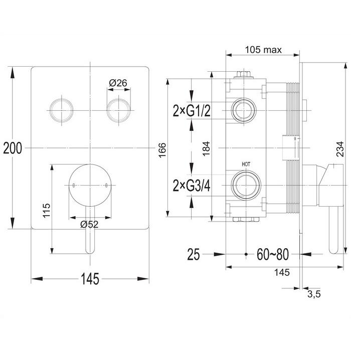 Смеситель для душа скрытого монтажа OMNIRES Y Y1235GCCR (хром)