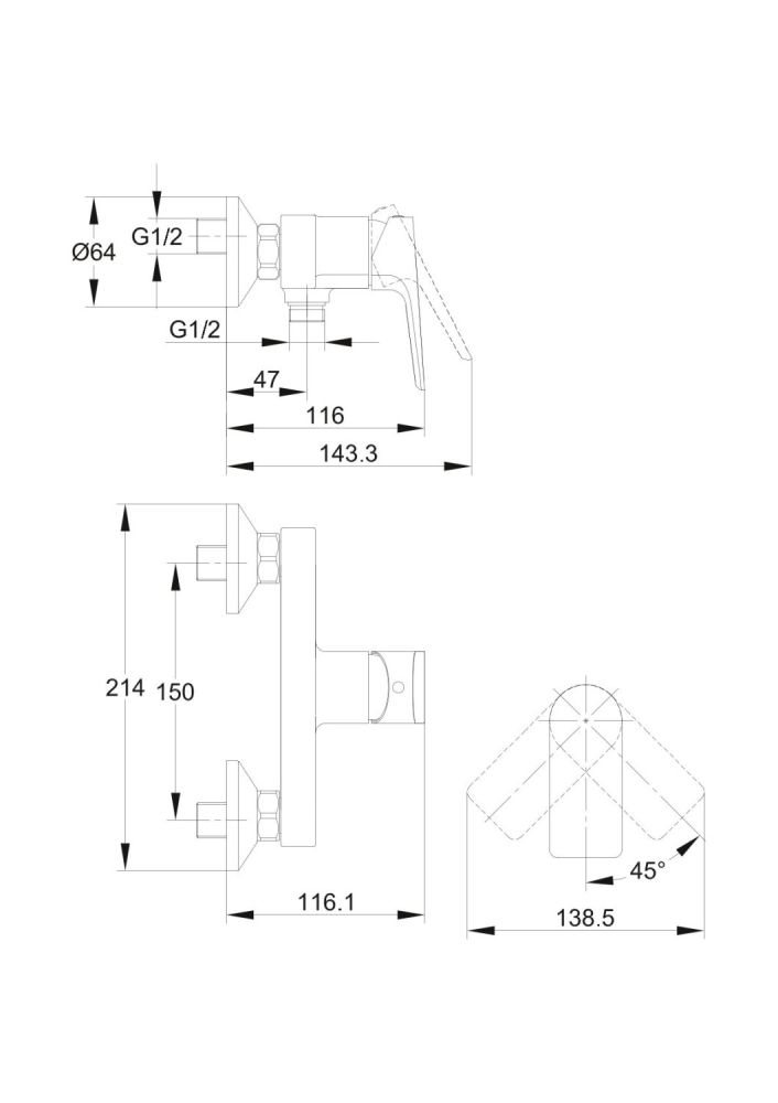 Смеситель для душа Cersanit NATURE однорычажный (63065), артикул 63065