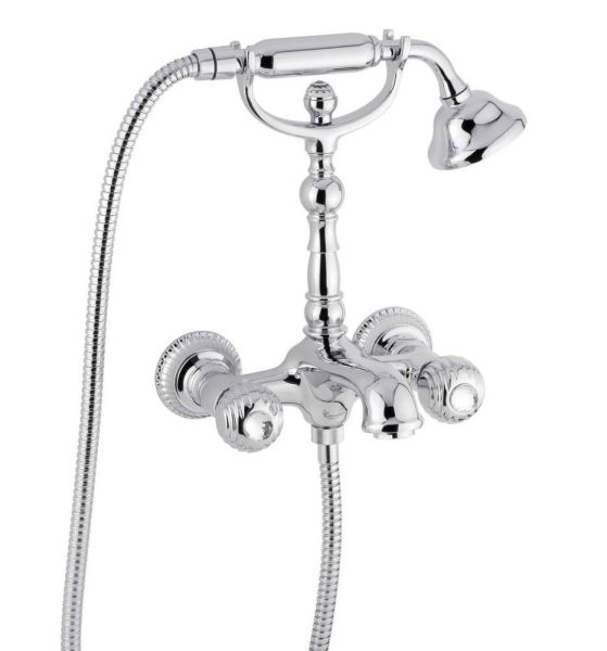 Emmevi The One Cloe, смеситель с ручным душем для ванны. Металлические ручки + прозрачные крис, цвет хром