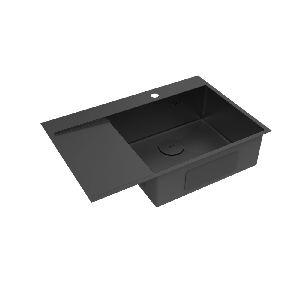 Кухонная мойка Lemark KEZADRA 780P прямоугольная с крылом из нержавеющей стали (чаша СПРАВА) цвет: чёрный матовый (9932156), артикул 9932156