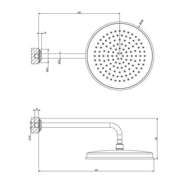 GESSI VENTI20 Верхний душ Ø328 мм., с настенным держателем 389 мм., цвет Nickel PVD