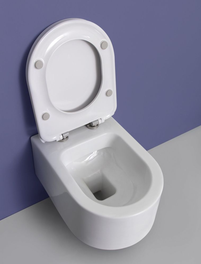 White Ceramic Tao, подвесной безободковый унитаз 53x38x32,5h см, в комплекте с крепежом и сиденьем микролифт WC108S-SL, цвет белый глянцевый, артикул W1080301