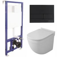 Комплект унитаза Owl 1975 Eld OWLT190101 с инсталляцией Berges Wasserhaus Novum L5 040215 с сиденьем Микролифт и Черной клавишей смыва