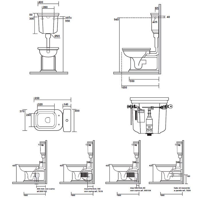 Kerasan Waldorf Бачок для унитаза, с боковым отверстием для ручки механизма, для монтажа с низкой трубой (без трубы и механизма слива), цвет белый