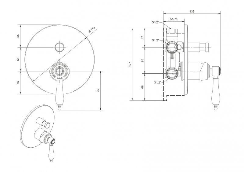 Встраиваемый смеситель для душа с переключателем CEZARES APHRODITE-VDIM2