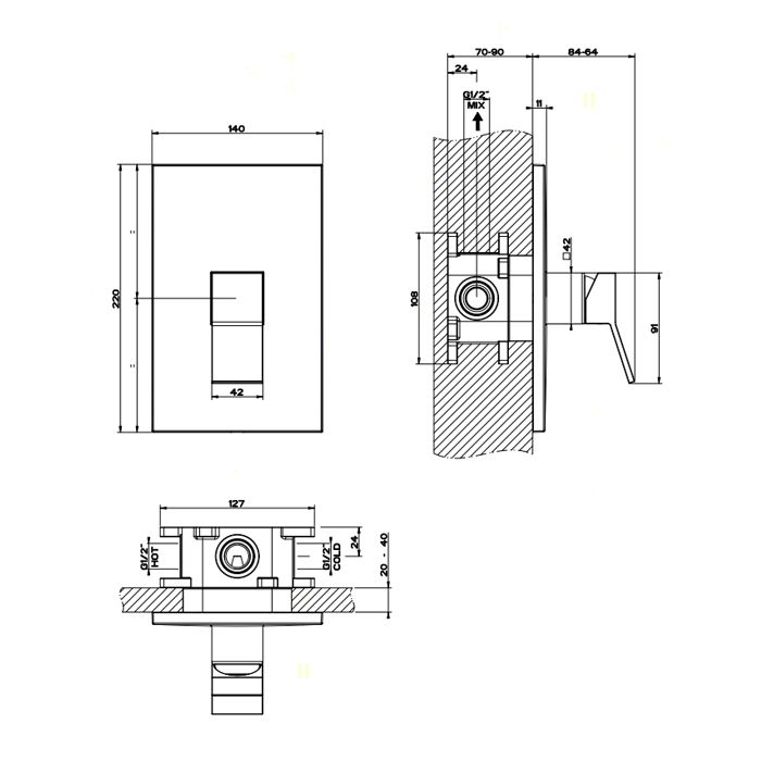 Gessi Rettangolo K Встраиваемый однорычажный смеситель для душа (внешняя часть), цвет: черный