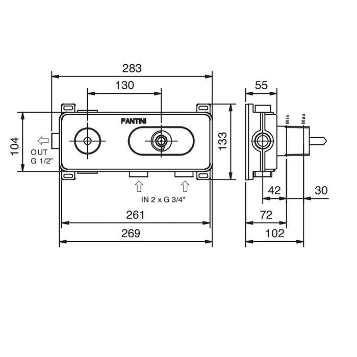 Fantini Внутренняя часть термостатического смесителя для душа, 1 источник, 3/4"