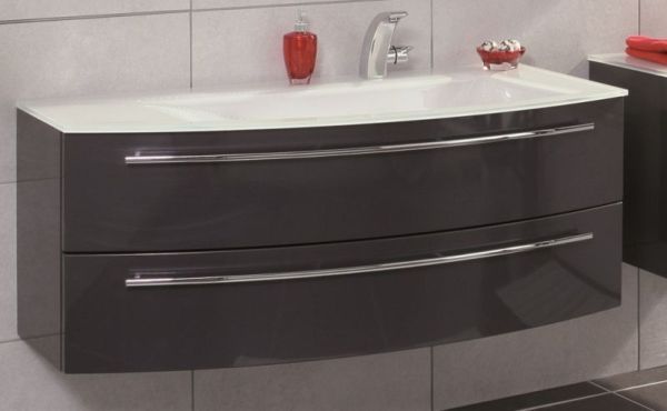 Puris Crescendo, тумба под раковину 1200 мм левая, цвет антрацит высокоглянцевый