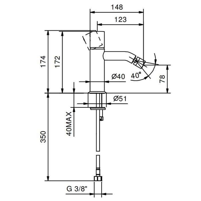 Fantini Nostromo Смеситель для биде, 1 отв., без донного клапана, цвет Matt Gun Metal PVD