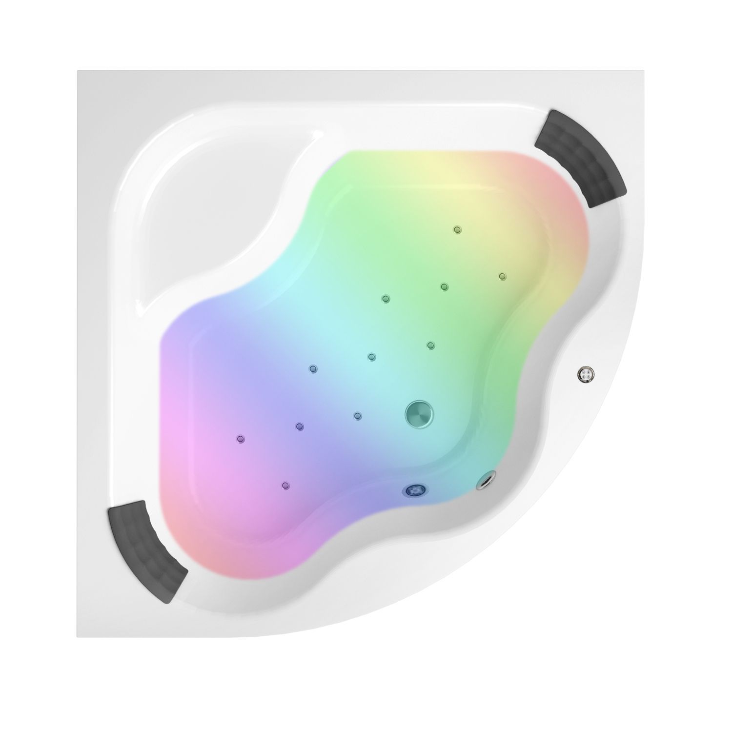 Аэромассажный комплект с хромотерапией 5 в 1 Lavinia Boho Aveo 361780AC, акриловая ванна 150x150 см, каркас с монтажным набором, подголовник, хромотерапия, аэромассаж