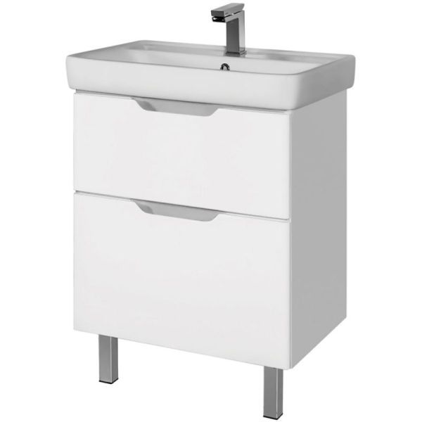 Тумба Q PLUS 55 см, подвесная/напольная, 2 ящика, с опорами, белый глянец