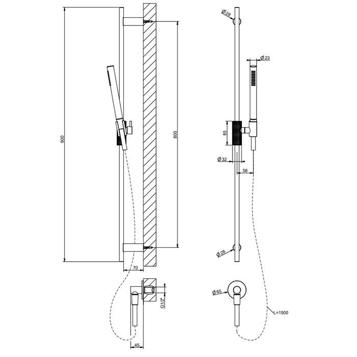 GESSI HABITO CESELLO Душевой гарнитур с штангой, выводом воды, ручным душем и шлангом 1500 мм., цвет хром
