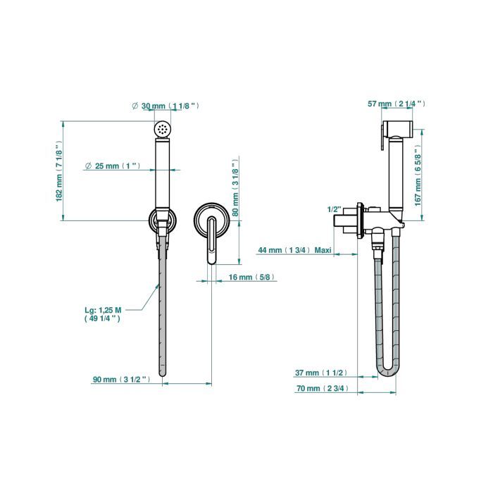 THG CORVAIR FIOR DI BOSCO Гигиенический душ в комплекте с встраив однорычажн смесителем, шланг 1250 мм, держ с подводом воды, внешняя часть, цвет хром