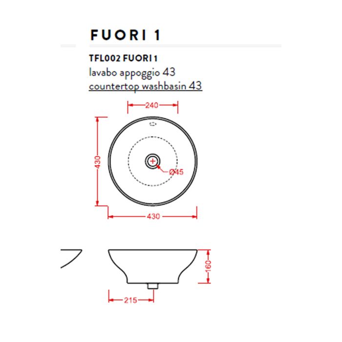 Artceram WASHBASINS FUORI 1  Раковина накладная 43х43 см, без отв под смеситель, цвет белый.