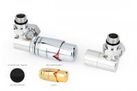 Автоматический терморегулятор 3D левый G 1/2" НР х G 3/4" НГ (набор) (Матовый ЧЁРНЫЙ - ЗОЛОТО)