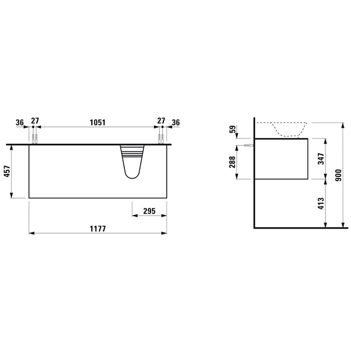 Laufen New Classic База под раковину подвесная, раковина справа , 1180х450х350 мм, 1 ящик, цвет серый (для раковины 816852), артикул 4.0608.6.085.627.1
