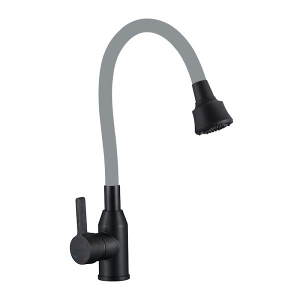 Смеситель для кухни с гибким изливом и режимом душ Fmark FS8266H-04, черный/серый