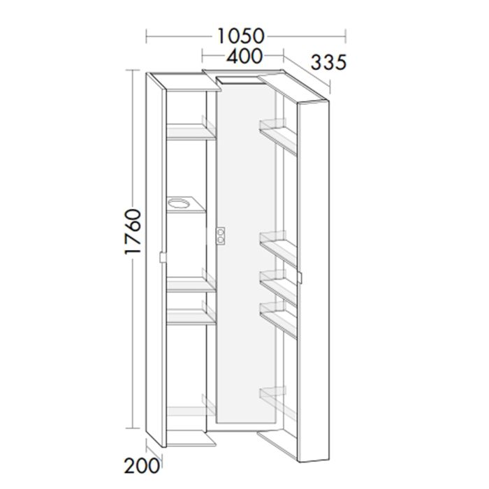 BURGBAD SYS30 Шкаф 400х335х1760 мм, подвес, 1 LED 4000K IP24, 2 створки с полками, держ фена, зеркало, 2 розетка внутри, ручки хром,  цв белый глянцев BURGBAD SYS30 Шкаф 400х335х1760 мм, подвес, 1 LED 4000K IP24, 2 створки с полками, держ фена, зеркало, 2 розетка внутри, ручки хром,  цв белый глянцев