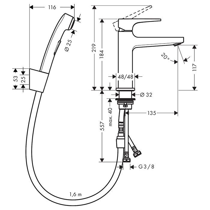 Смеситель для биде, Hansgrohe, Metropol, тип открывания воды-однорычажный, тип регулирования воды-керамический картридж, отверстия для монтажа-2, высота, мм-184, вынос излива, мм-135, донный клапан-есть, тип подводки-гибкая, цвет-хром, Гигиенический душ,  Смеситель для биде, Hansgrohe, Metropol, тип открывания воды-однорычажный, тип регулирования воды-керамический картридж, отверстия для монтажа-2, высота, мм-184, вынос излива, мм-135, донный клапан-есть, тип подводки-гибкая, цвет-хром, Гигиенический душ,