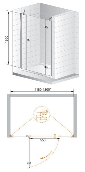 Душевая дверь в нишу Cezares Verona B-13-40 130 VERONA-W-B-13-40+60/30-C-Cr профиль Хром стекло прозрачное