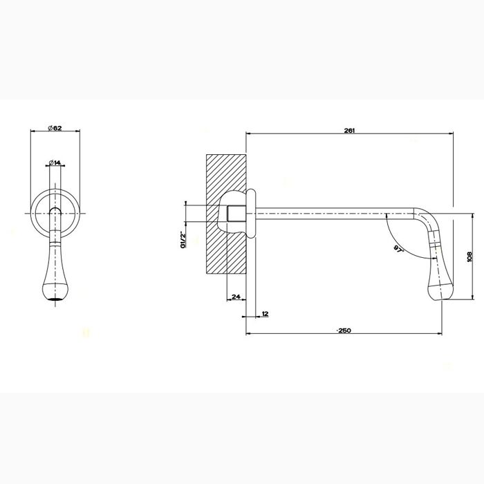 Gessi Goccia Настенный излив 250мм, для монтажа с удаленным управлением 33700/33743 (не входит в комплект), цвет: белый