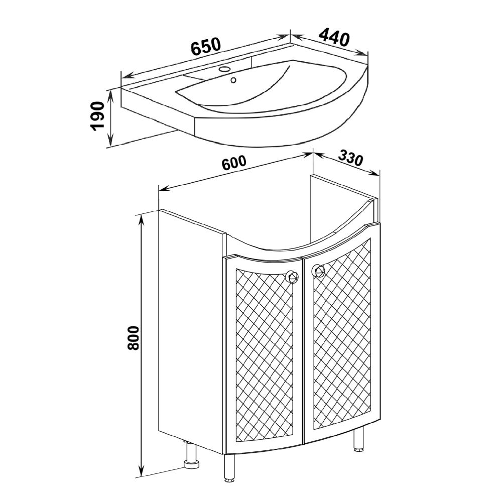 Тумба Runo Милано 65 под умывальник 00000000438 (Элеганс 65) (УТ000002087), артикул УТ000002087
