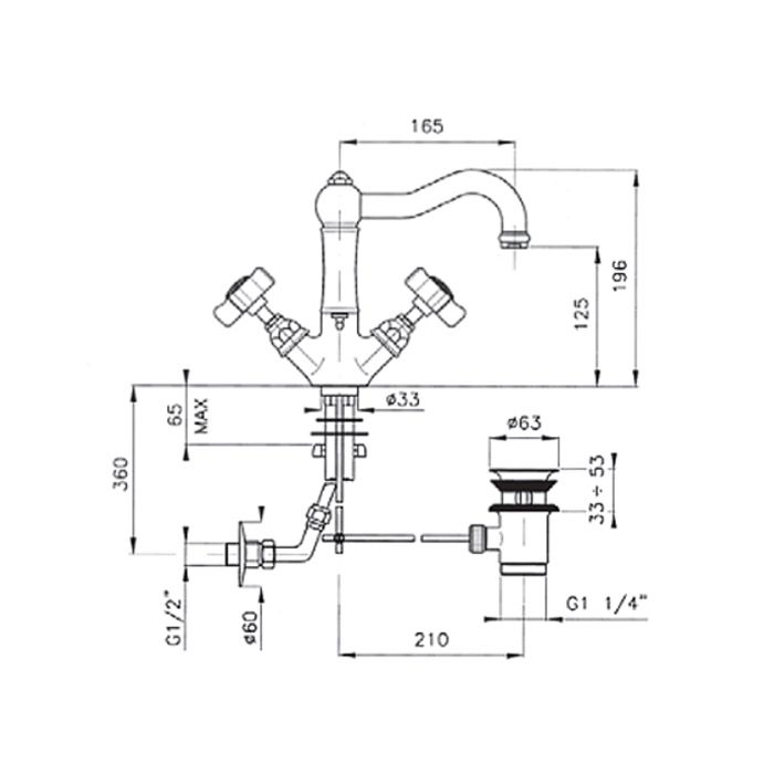 Nicolazzi Dames Anglaises Смеситель для раковины с 2мя ручками, с донным клапаном, излив: 165мм, цвет: Bronze Plated