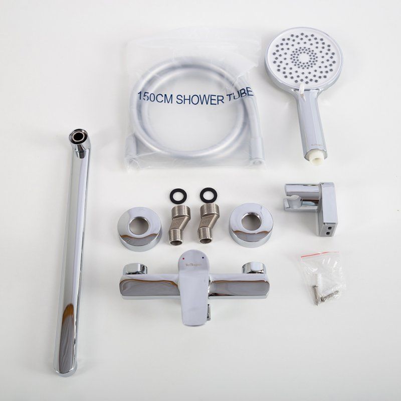 UNIQUE Смеситель для ванны и душа с длинным изливом в комплекте с ручным душем, шлангом и держателем, хром UNIQUE-VASM-L-CRM, артикул UNIQUE-VASM-L-CRM