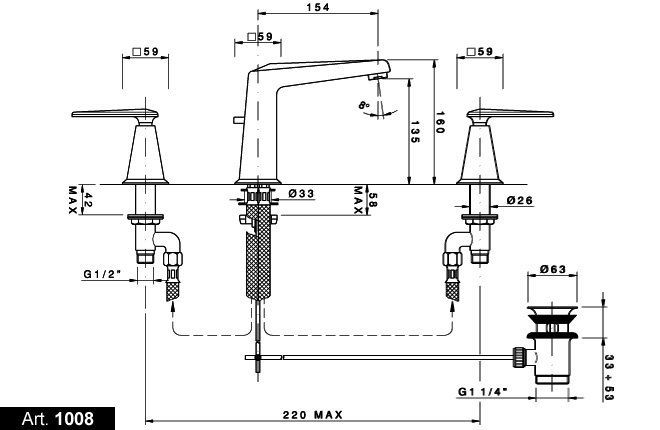 Nicolazzi Margherita Смеситель для раковины на 3 отверстия, излив: 154мм, цвет:  золото