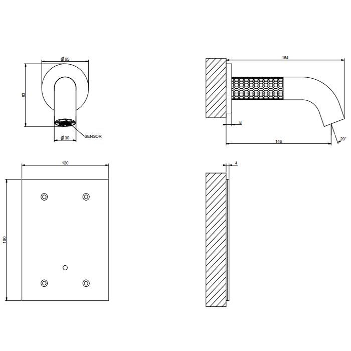 GESSI 316 MECCANICA Смеситель для раковины настенный, электронный, излив 146 мм., внешняя часть, цвет Steel Brushed