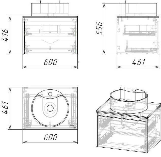 Тумба подвесная "Эвита 60", темно-серая, Гамма 56 / Luna 50